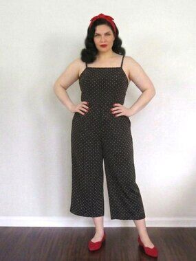 Old Navy Black & White Polka Dot Cropped Wide Leg Jumpsuit